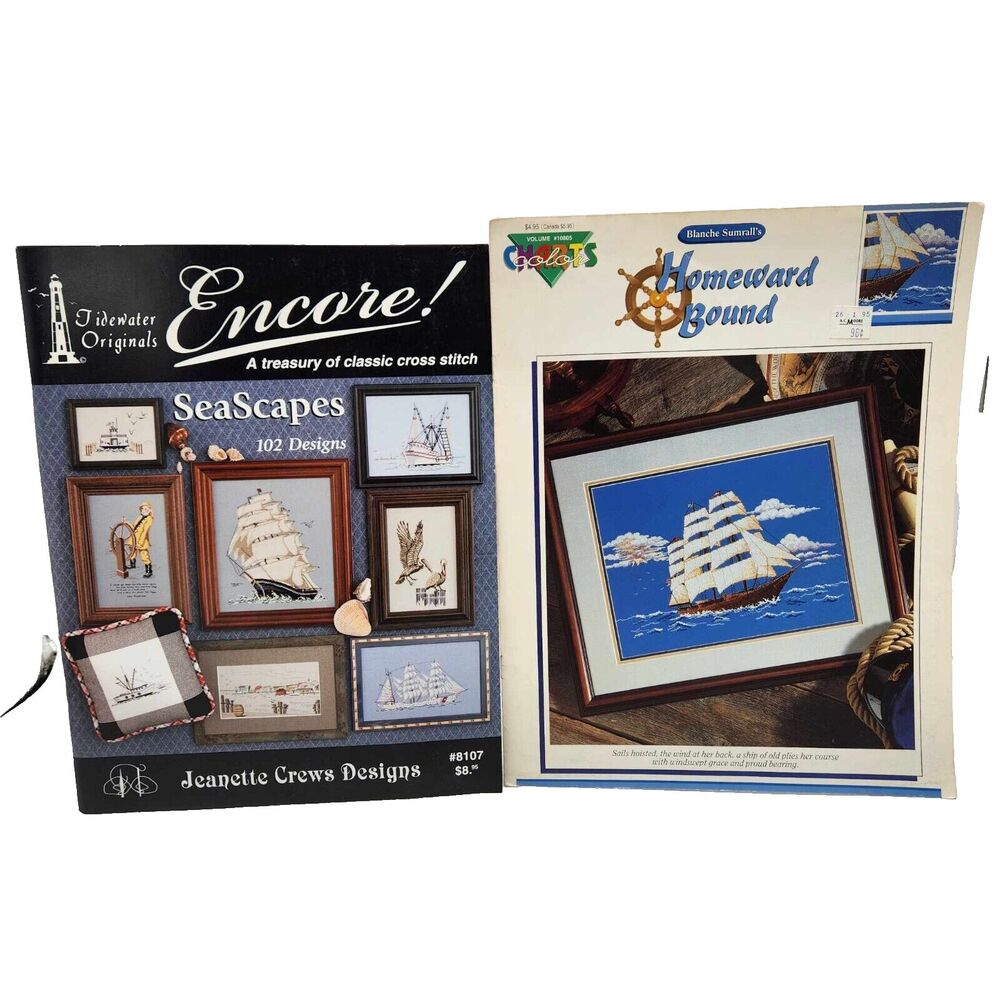 Lot of 2 Sailboat Ship Nautical Theme Cross Stitch Pattern Books SeaScapes